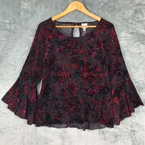 Womens Top Medium Velvet Burnout Whimsigoth Fairy Grunge Witchy Floral Dark Vamp